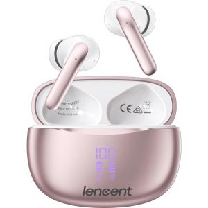 AYU-Casques et Écouteurs sans Fil Bluetooth 5,3 Casque stéréo Étanchéité IPX5 Ecran LED Oreillette Intra-Auriculaires Micro intégré pour téléphone Autonomie 30H Casque Blanc à Coque Rose - Neuf
