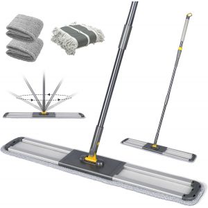 Mdy-Balai Serpillère Aluminium, Grande Balai Plat Professionnel Avec Manche Téléscopique, Coton Serpillere Professionnel Avec 2 Microfibre Tampons, Pour Nettoyage De Bureau, Entrepôt, Garage - Neuf