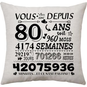 Eryi-80e Cadeaux D`Anniversaire Pour Grandparents Parents Décorations Souvenirs D`Anniversaire Cadeaux Housse De Coussin Pour 80e Anniversaire Coussin Housse De 80 Ans Cadeau Pour 80ème (80) - Neuf