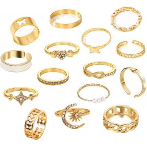 Kahfl-15 Pièces Bague Femme Or Vintage Ensemble De Bagues Vintage Knuckle Bague Femme Bagues Réglables Or Bague Bohème En Or Pour Femmes - Neuf