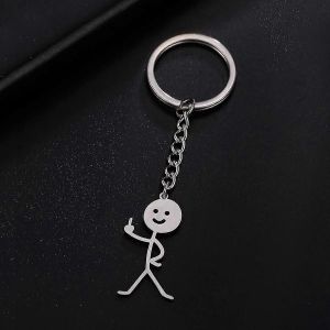 Hame&ccedil;on Dr&ocirc;le Fuxk Vous Majeur Stickman Porte-Cl&eacute;s Sac D'&eacute;cole Voiture Porte-Cl&eacute;s Bibelot Cadeau Homme Femme Bijoux En Acier Inoxydable - Neuf
