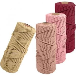 fil macram&eacute; 2mm,4pcs corde macram&eacute; ficelle naturelle fil macrame coton cordon bricolage cordelettes pour tentures murales, - Neuf