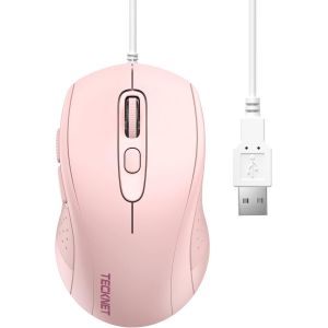 Souris avec c&acirc;ble, 3600 DPI Optical Business Mouse Ergonomique Filaire avec 6 Boutons, 4 Niveaux DPI r&eacute;glables, Plug & Play, pour Ordinateur Portable/PC/Mac - Rose - Neuf