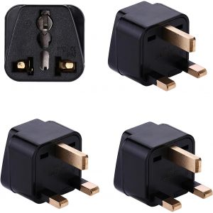 JGD-Pack de 4 adaptateurs de Voyage universels, convertisseur de Prise Internationale de 2 ou 3 Broches vers Prises UK &agrave; 3 Compact pour UK, Grande-Bretagne, Irlande, Hong Kong, Duba&iuml;, Noir - Neuf