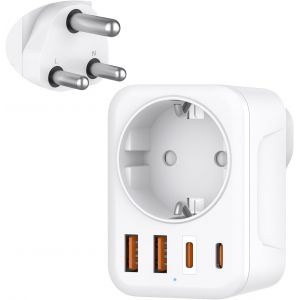 KALANKA-Adaptateur Afrique du Sud, 5 en 1 Adaptateur de Voyage avec 1 AC & 2 USB-C & 2 USB-A (3.4A), Prise 3 Broches pour Afrique du Sud, Lesotho, Mozambique, Namibie, Swaziland, Zimbabwe - Prise de - Neuf