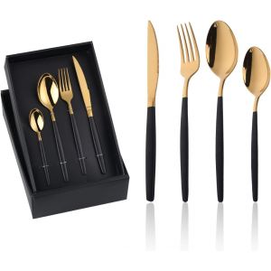 Checarzhn--No1-Ydware Lot De 16 Couverts Pour 4 Fourchettes, Cuillères, Couteaux À Steak, Couverts Pour La Maison, La Cuisine, Le Restaurant - Neuf