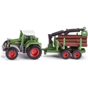 Dda-Siku 1645 U2013 Tracteur Avec Remorque Forestière, Métal/Plastique, Vert, 6 Troncs D`Arbres Inclus - Neuf