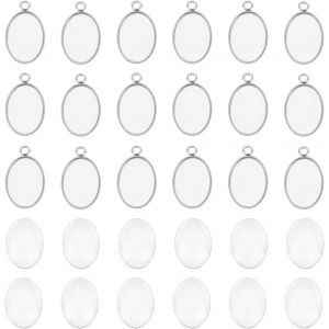 KAL-Ensembles Pendentif Cabochon Ovale Acier Inoxydable Supports Pendentif Plateaux &Agrave; Pendentif Cabochons Pour Bijoux Support Cabochon Lunette Pendentifs Plateau Fabrication De Bijoux - Neuf