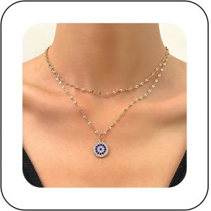 Kales-Collier Boho Avec Pendentif Mauvais Oeil En Cristal Vintage Collier Pendentif Yeux Bleus Collier Minimaliste Collier Amulette Chance Bijoux Pour Femmes Et Filles - Neuf