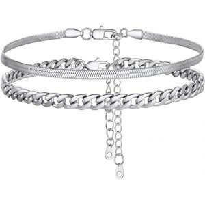 Kalsw-Lot De Chaîne Cheville Femme Ajustable De 22+5cm En Acier Inoxydable,Bracelet De Pied Femme Chaîne Mirroir 3mm,Chaine De Cheville Maille Gourmette 5mm Pour Homme - Neuf