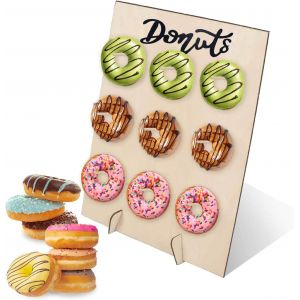 Tianyi-Présentoir Donuts, Support Donuts Bois, Avec 9 Bâtons De Bambou, Donuts 40 X 30 Cm Postuler À Pour Mariage Anniversaire Fête Anniversaire Restaurant Décoration De Pâtisserie - Neuf