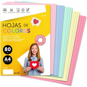 Papier A4 Couleur-Feuilles A4 80g Pour Imprimante Jet d'Encre et Laser,Ramette Papier Pour Loisirs Créatifs,Bricolage et Décoration M-office (50 feuilles,Sélection Pastel) - Neuf