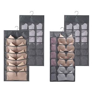 Lot de 2 organiseurs de sous-vêtements à suspendre, boîte de rangement pour soutiens-gorge, chaussettes, cravates, gris - Neuf