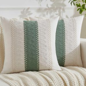 Eryi-Housse Coussin 50x50 Vert Sauge Bohème Macramé Coton Lin Automne Housses De Coussin Décoratif Boho Style De Luxe Taie Oreiller Décoration Maison Salon Chambre Pour Canapé Lot De 2 - Neuf