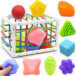 MDY-Jouet Bebe 1 2 Ans, Montessori Sensoriel Jeux pour Bébé 6 9 12 18 Mois, Trieur de Formes avec Boules Texturées Balles Sensorielles Cube d'activité de Développement Enfant Fille Garcon Cadeau - Neuf
