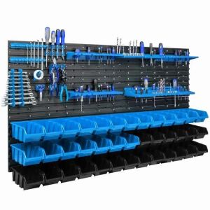 &Eacute;tag&egrave;re murale 156 x 78 cm avec 39 pcs Bo&icirc;te Bleue et Noire plastique - Neuf