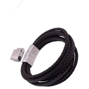 Kal-Bracelet Tress&eacute; En Cuir V&eacute;ritable Noir Ou Marron,Bracelet Pour Homme Avec Fermeture Magn&eacute;tique En Acier Inoxydable,19.5cm, Cuir Acier Inoxydable - Neuf