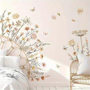 Autocollants Muraux &Agrave; Fleurs Boh&egrave;mes,D&eacute;calcomanies Florales Et Herbeuses &Agrave; Fleurs Sauvages - Neuf