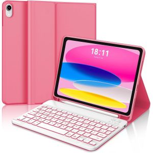 Coque Clavier Pour Ipad A16 11/10eme Generation 11/10.9 Pouce 2025/2022, Azerty Français Clavier Rétro-Éclairé Bluetooth Détachable Pour Ipad 11 Ème Génération A16 2025, Rouge[Z1099] - Neuf