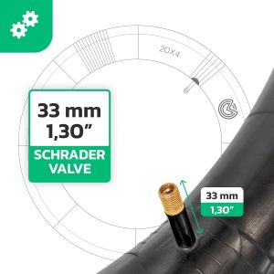 Subzonal-Chambre &Agrave; Air 20x4 Avec Valve Droite Schrader (X2) - Compatible Avec Fat Bike/V&eacute;lo Vtt/V&eacute;los &Eacute;lectriques - Ultra R&eacute;sistant En Caoutchouc Butyle - Pour Pneu 20 Pouces - 100-406 - Neuf