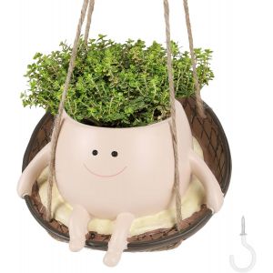 Nouvelhorizonstore-Pot Suspendu Plante Interieur Et Ext&eacute;rieur, Jardini&egrave;re Murale En R&eacute;sine Avec Balan&ccedil;oire Et Visage Souriant Pour Succulentes Et Fleurs - Neuf