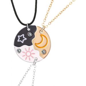 3 Pièces Collier D Amitie Collier Best Friends Bff Collier D'amitié Pour Toujours Meilleurs Amis Pour Filles Cadeaux D'anniversaire Pendentif Cadeaux Cristal Soleil Lune Pour Soeur Friend Cadeau - Neuf