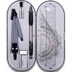 Kit De Géométrie Set 8 Pièces Fournitures D'étudiant Avec Boîte De Rangement Incassable,Comprend Des Règles,Un Rapporteur,Une Boussole,Des Recharges De Mine De Crayon,Un Crayon,Une Gomme. - Neuf