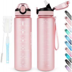 Shiba-Bouteille D'eau De 1 L Sans Bpa Avec Paille, Passe Au Lave-Vaisselle, Couvercle Anti-Fuite, Bouteille D'eau Motivante Avec M[1 - Neuf