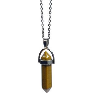 Trahoo-Collier Avec Pendentif En Oeil De Tigre Et Sa Chaine En Acier Inoxydable Bijoux Femme Homme Ado Pendule Pour Radiesthésie - Neuf