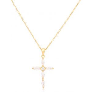 Cha&icirc;ne En Forme De Croix Plaqu&eacute; Or 18 Carats Pour Femme - Zircon Blanc - Pour Homme,Laiton,Zircone Cubique - Neuf