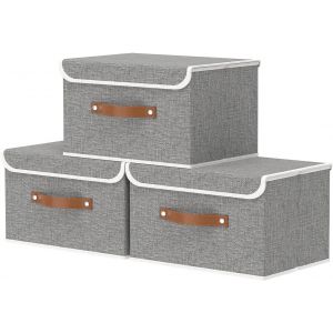 APT-Boîte de Rangement, 33 x 23 x 20 cm Caisse Pliable avec Couvercles et Poignées, Vêtement Cube, Magazine pour, Chambre à Coucher (3 pièces, Gris) - Neuf