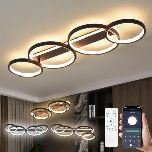 Subzonal-Led Plafonnier,Moderne Lampe De Plafond 48w 3000k-6500k,4 Anneaux Ronde Design Chambre Eclairage,Luminaire Interieur Deco Avec Telecommande App Dimmable,Lampe Lustre Pour Salon Bureau Cuisin - Neuf