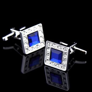 Boutons De Manchette Pour Les Hommes, Carré Bleu Cristal Boutons De Manchette, Chemise Classique Costume De Boutons De Manchette Pour Un Anniversaire De Mariage Cadeaux D'affaires - Neuf