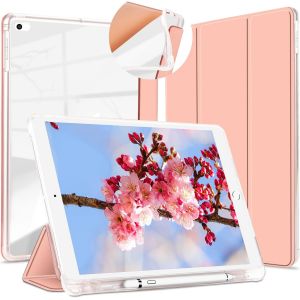 Kal-Coque Pour Ipad 9,7 2018 2017 / Ipad Air 1 2 Avec Pencil Holder [Stylet Apple Non Inclus], Étui Cover De Protection Cuir Pu, Souple Tpu Smart Shell Stand Arrière Translucide Housse, Rose - Neuf