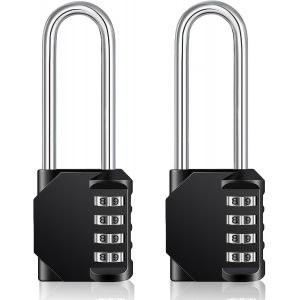 Cadenas Long Code Exterieur Pour Portail, Abri de Jardin, Grande Cadenas Code 4 Chiffres Pour Casier Vestiaire Sport, College, Scolaire, Serrure &agrave; Combinaison (2 Pi&egrave;ces, Noir) - Neuf