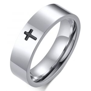 Zense - Bague Croix Latine Pour Homme En Acier Argenté Zr0167 - Neuf