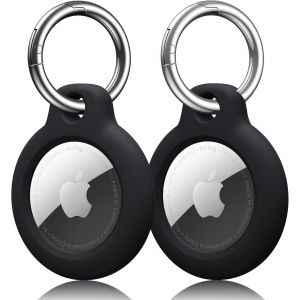 LETNERNY-Airtag Porte Cl&eacute; Pour Apple Airtag 2021, Tpu Etui Anti-Perte/Anti-Chute Avec Couvercle Clef Airtag, Coque Airtag Pour Gps, Sac &Agrave; Dos Et Animaux (Noir/Noir) - Neuf