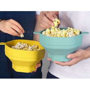Ensemble De Bols Pliables En Silicone Pour Popcorn Avec Couvercle - Vert Et Jaune - Neuf