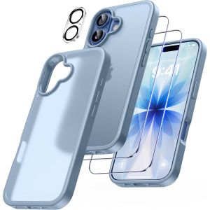 4 En 1 Coque Pour Iphone 17 Avec 2 Verre Tremp&eacute; Et 1 Cam&eacute;ra Protecteur, [Coussin D'Air Int&eacute;gr&eacute;] Antichoc Antirayures Bumper Protection Housse Pour Iphone 17 6.3"", Bleu Ciel - Neuf