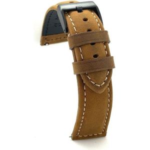 Kal-Bracelet Montre Cuir Veau Crazy Horse Couture Blanche Sport Boucle Noire U2013 Tailles 20mm 22mm 24mm 397 - Neuf