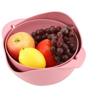 HJLIAN Panier d'egouttage rotatif en paille de ble, egouttoir a legumes creux a double couche, ustensiles de cuisine, rose S - Neuf
