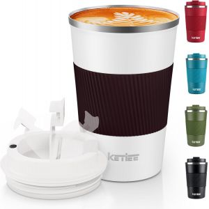 Eryi-Mug Isotherme Cafe Tasse À Café 380ml Tasse Isotherme De Café Isolée Avec Couvercle, Tasse De Voyage En Acier Inoxydable Tasse De Voiture À Double Paroi Tasse Thermique Réutilisable,Blanc - Neuf
