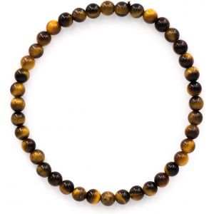 Kalsw-Bracelet En Perles D&iquest;?il-De-Tigre Mont&eacute;es Sur Un Fil De Nylon &Eacute;lastique Boules De 4 Mm Pierre Pr&eacute;cieuse Naturelle Jaune-Marron Fait Main - Neuf