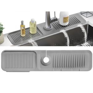 Tapis d'&eacute;gouttage en silicone pour &eacute;vier de cuisine et de salle de bain - Gris fonc&eacute; - Neuf