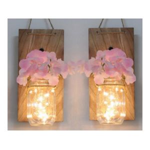 Appliques Murales Rustiques Avec Bocaux Mason Et Guirlandes Lumineuses Led - Neuf