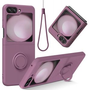 ELVORIX-Coque pour Samsung Galaxy Z Flip 5 5G - Support-Anneau &agrave; 360 - Silicone Liquide avec Lanyard - Doublure Interieure Souple - Etui de Pretection Antichoc pour Samsung Z Flip 5-6.7''(Violet) - Neuf