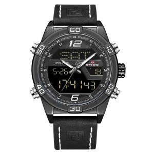 Montre-Bracelet A Quartz Etanche Naviforce Pour Homme, Tendance, En Pu (Boitier Noir + Blanc) - Neuf