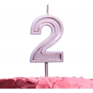 Chenquansarl-Bougie D'anniversaire En Forme De Chiffre 2 - Or Rose - Bougie Sur Bâton - Élégantes Bougies En Forme De Chiffre Rose Pour Anniversaire De Mariage - Bougie Parfaite Pour Gâteau - Neuf