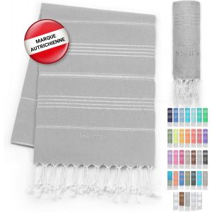 Serviette De Plage-100% Coton Bio,95 X 180 Cm,Prélavé,Absorbant,Séchage Rapide,Fouta Hammam,Serviette De Bain,Serviette De Voyage,Drap De Plage,Fouta De Sauna,Gris (Grey-Silver) - Neuf