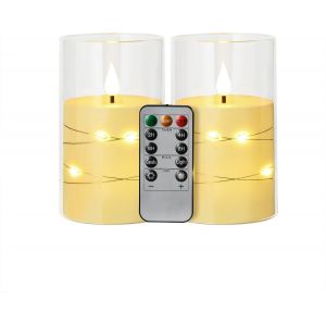 Jgd-Bougies Led Sans Flamme Avec Guirlandes Lumineuses - Lot De 2 Bougies &Agrave; Piles Avec T&eacute;l&eacute;commande Et Minuteur, Pour D&eacute;coration Maison, F&ecirc;tes, Mariages, Camping - 7.5 X 12,5cm - Neuf